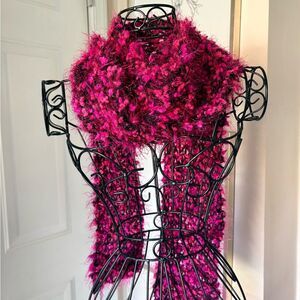 Pink Multicolor Fuzzy Textured Fringe Knit Scarf 7 x 80